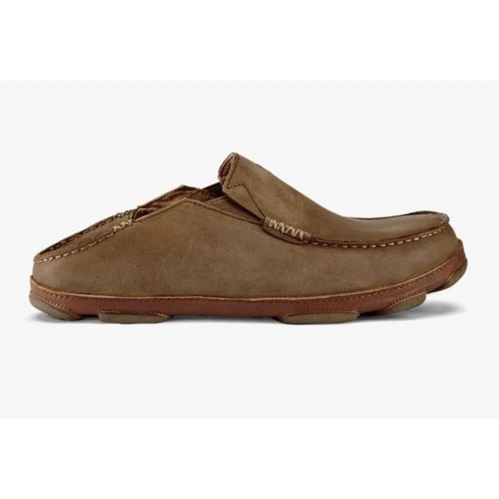 Olukai Moloa Men Leather Slip On Shoes Loafers Mules Slippers Sz 8.5 Brown